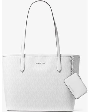 Michael Kors Outlet Mk Jet Set Large Signature Logo Tote Bag - White
