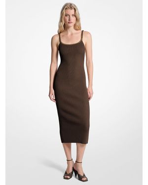 Michael Kors Chain Ribbed Stretch Knit Midi Dress - Brown