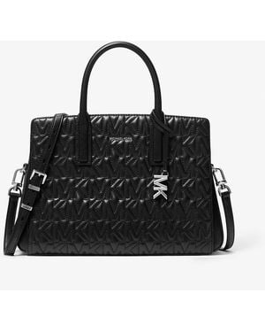 MICHAEL Michael Kors Mk Laila Medium Logo Embossed Satchel - Black