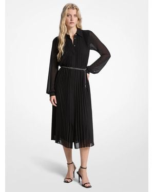 MICHAEL Michael Kors Pleated Georgette Shirtdress - Black