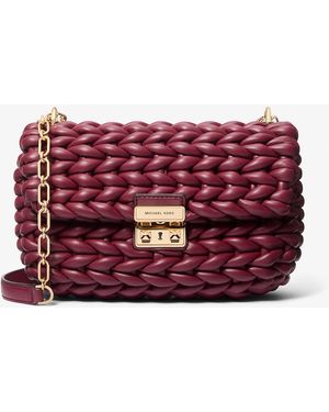 MICHAEL Michael Kors Mk Tribeca Large Hand-Braided Leather Shoulder Bag - Red