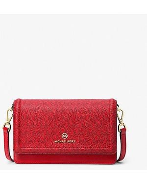 Michael Kors Jet Set Leather And Signature Logo Convertible Crossbody Bag - Red