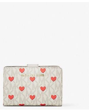 Michael Kors Jet Set Medium Printed Signature Logo Bi-Fold Wallet - Pink