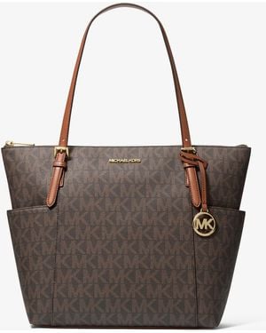 Michael Kors Outlet Mk Charlotte Medium Signature Logo Top-Zip Tote Bag - Brown