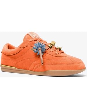 MICHAEL Michael Kors Mk Nolan Embellished Suede Trainers - Orange