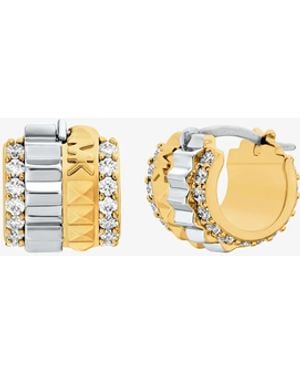 Michael Kors Pavé Two-Tone Fluted Huggie Earrings - White