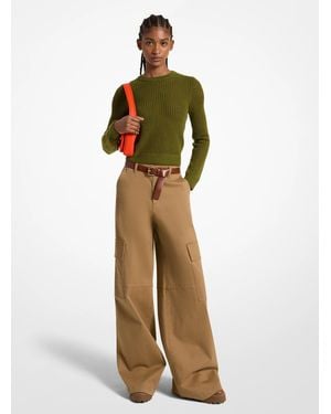 MICHAEL Michael Kors Stretch Organic Cotton Wide-leg Cargo Trousers - Green