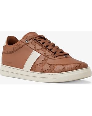 Michael Kors Mk Brady Logo Embossed Leather Trainers - Brown