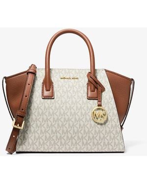Michael Kors Outlet Mk Avril Small Logo And Leather Satchel - Natural