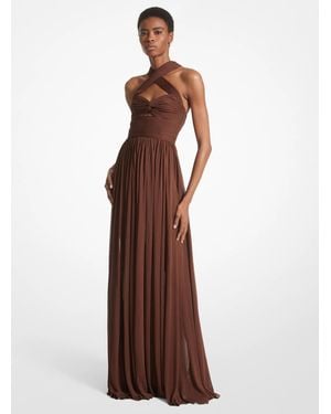 Michael Kors Mk Chiffon Jersey Cross-Front Gown - Brown