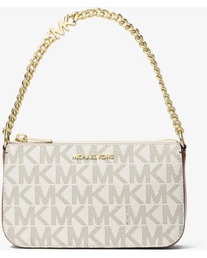 Michael Kors Outlet Mk Jet Set Small Signature Logo Chain Pochette - Natural
