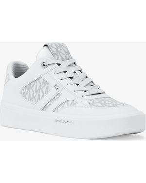 Michael Kors Mk Dane Leather And Signature Logo Trainer - White
