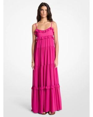 Michael Kors Mk Ruffled Georgette Tiered Maxi Dress - Pink