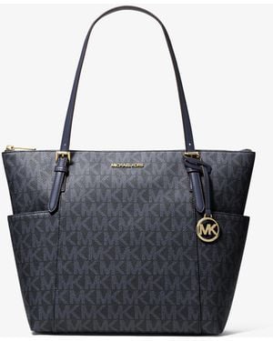 Michael Kors Outlet Mk Charlotte Medium Signature Logo Top-Zip Tote Bag - Blue
