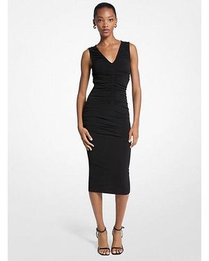 Michael Kors Stretch Matte Jersey Ruched Midi Dress - Black