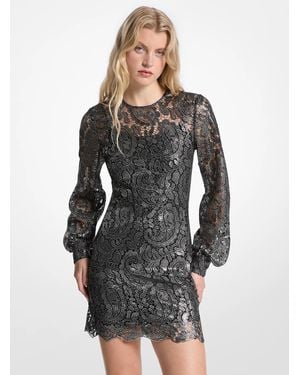 MICHAEL Michael Kors Metallic Lace Long Sleeve Mini Dress - Grey