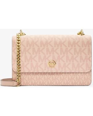 Michael Kors Outlet Mk Abbott Medium Signature Logo Shoulder Bag - Pink
