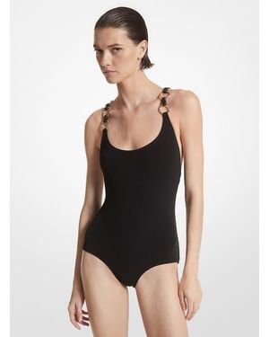 Michael Kors Mk Crepe Ring Swimsuit - Black