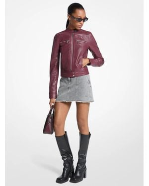 MICHAEL Michael Kors Zip Front Leather Jacket - Red