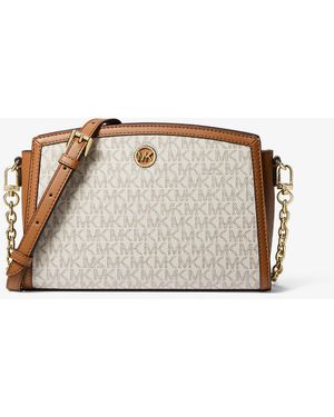 Michael Kors Mk Chantal Large Signature Logo Messenger Bag - Natural