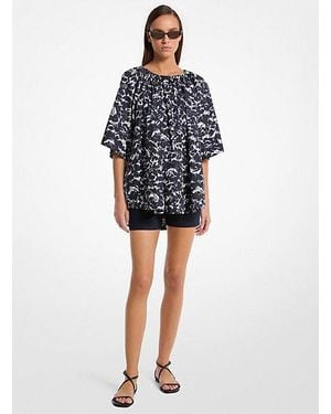 Michael Kors Floral Chiné Cotton Poplin Blouse - Black