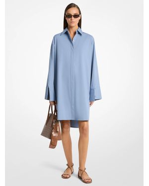 Michael Kors Stretch Cotton Poplin Slit-Sleeve Shirtdress - Blue