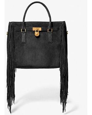 MICHAEL Michael Kors Hamilton Moderne Large Fringed Suede Satchel - Black