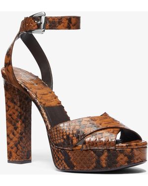 Michael Kors Mk Cannon Python Embossed Leather Platform Sandal - White