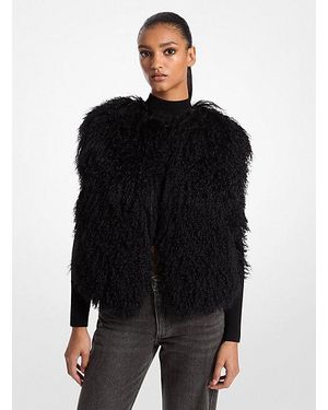 Michael kors black fur vest sales