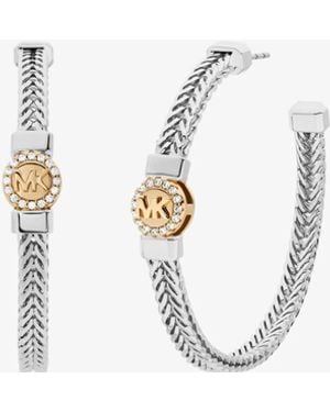 Michael Kors Pavé Logo Foxtail Chain Hoop Earrings - White