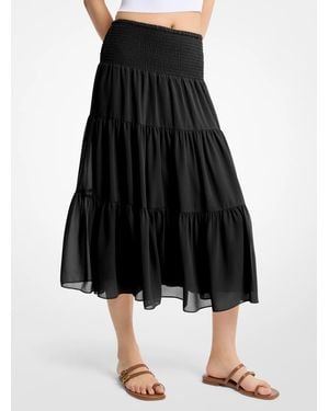 Michael Kors Smocked Georgette Tiered Skirt - Black