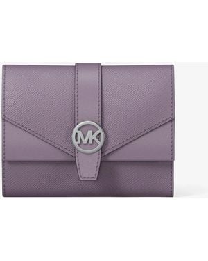 Michael Kors Greenwich Medium Leather Trifold Wallet - Purple