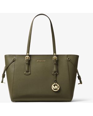 MICHAEL Michael Kors Michael By Voyager Black Leather Medium Top Zip Tote Bag - Green