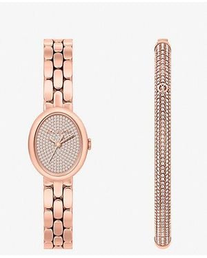 Michael Kors Petite Maude-Tone Watch And Pavé Bangle Jewelry Gift Set - White