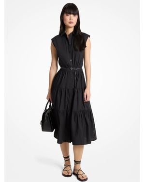 MICHAEL Michael Kors Mk Belted Cotton Poplin Sleeveless Shirtdress - Black