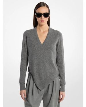 Michael Kors Cashmere V-Neck Asymmetric Sweater - Gray