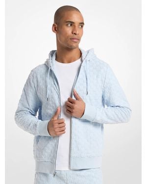 Michael Kors Logo Jacquard Terry Zip-Up Hoodie - Blue