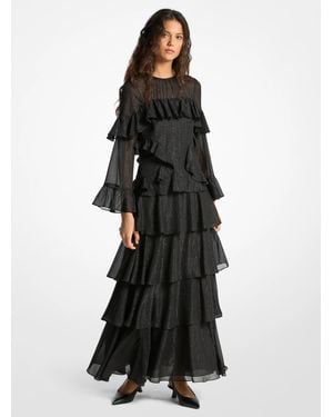 MICHAEL Michael Kors Mk Metallic Striped Georgette Ruffled Dress - Black