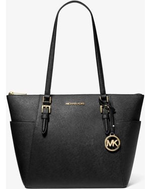 Michael Kors Outlet Mk Charlotte Large Saffiano Leather Top-Zip Tote Bag - Black