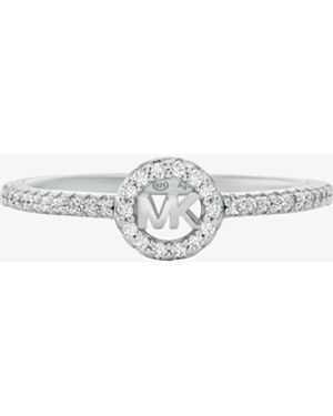 Michael Kors Mk Fulton Precious Metal-Plated Pavé Logo Charm Ring - White