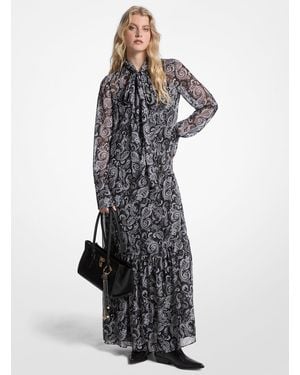 MICHAEL Michael Kors Mk Metallic Paisley Print Georgette Tie-Neck Dress - White