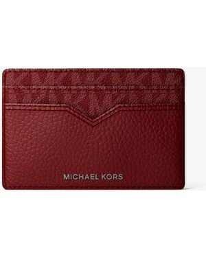 Michael Kors Hudson Pebbled Leather And Signature Logo Money Clip Card Case - Red