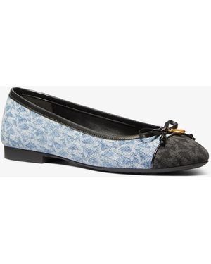 MICHAEL Michael Kors Mk Piper Flex Signature Logo Print Denim Ballet Flat - White