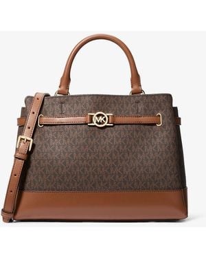Michael Kors Outlet Mk Borsa A Mano Reed Grande Con Stampa Logo - Marrone