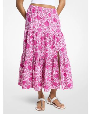 MICHAEL Michael Kors Mk Floral Print Linen Blend Tiered Skirt - Pink