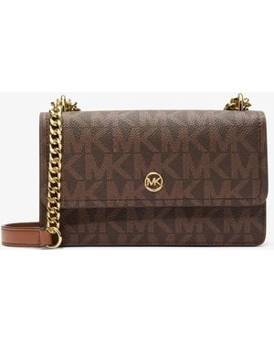 Michael Kors Outlet Mk Abbott Small Signature Logo Shoulder Bag - Brown