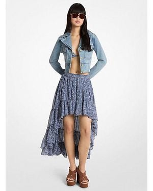 Michael Kors Floral Print Georgette High-Low Skirt - Blue