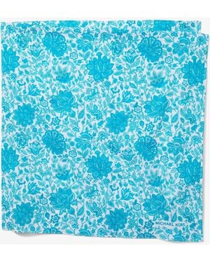 Michael Kors Mk Floral Print Cotton Scarf - Blue