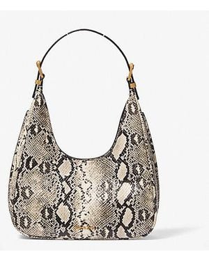 Michael Kors Nolita Small Snake Embossed Leather Hobo Shoulder Bag - Natural