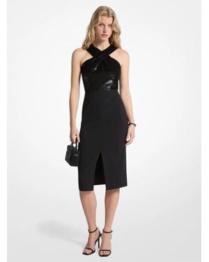 MICHAEL Michael Kors Sequined And Crepe Halter Dress - Black